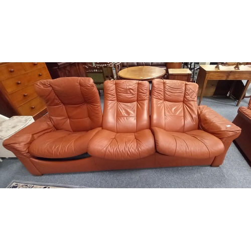 1181 - Ekornes Stressless Reclining 3 seater Sofa W230cm and chair - W100cm (rust colour)