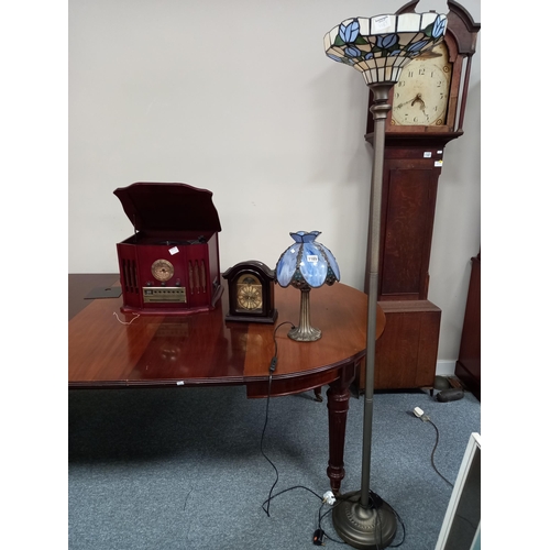 1189 - Repro music centre CDs and records, mantle clock and 2 x TIffany style lamps