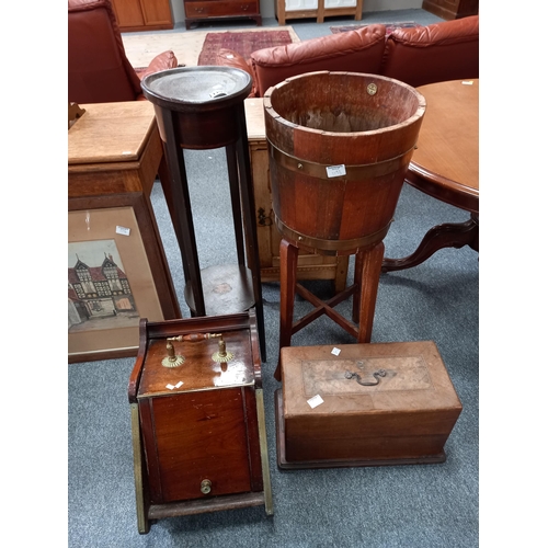 1193 - Misc items incl plant stand, side cupboard, coal scuttle etc