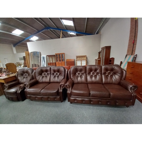 1198 - Brown leather Saxon 3 pce suite - 3 seater, 2 seater and armchair