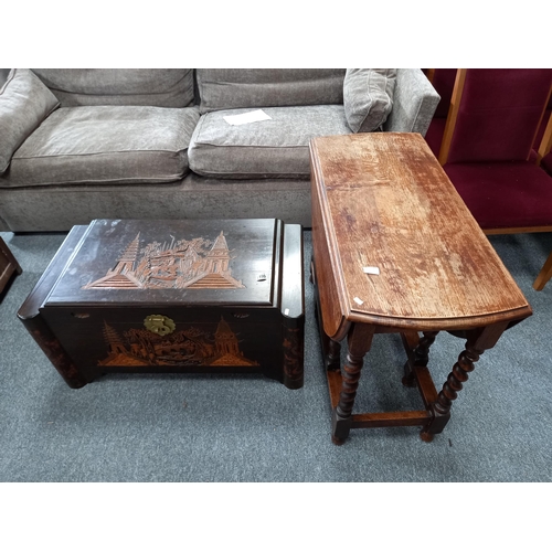 1200 - Camphor Chest 90cm x 45cm x Ht 46cm plus drop leaf barley twist table 90cm x 38cm (c;osed)