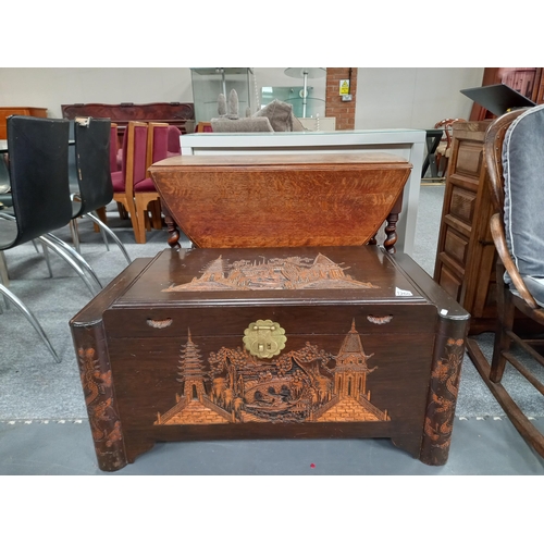 1200 - Camphor Chest 90cm x 45cm x Ht 46cm plus drop leaf barley twist table 90cm x 38cm (c;osed)