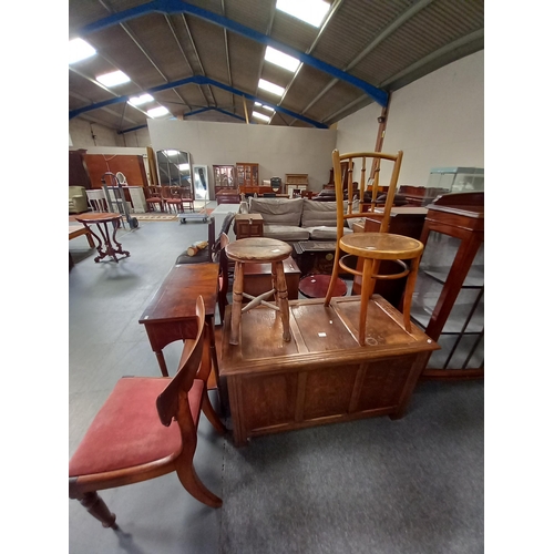 1202 - Miscellaneous furniture including Antique blanket box, x2 dining chairs, x2 side table, bedside draw... 