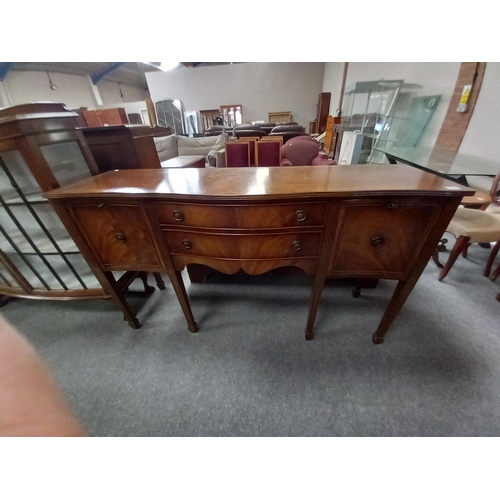 1205 - Georgian Mahogany curved front sideboard with cutlery drawer (with keys)  W161cm x D47cm x ht93cm