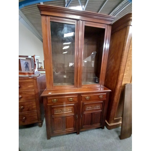 1209 - Mahogany glass fronted  display cabinet / bookcase W120cm x D48cm x HtHt 213cm