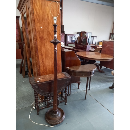 1211 - Carved Oak drop leaf table and standard lamp