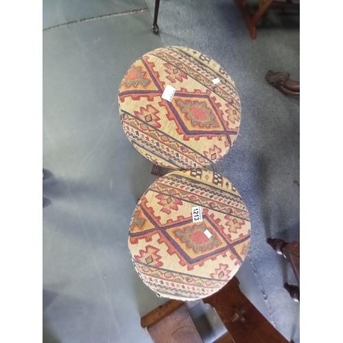 1213 - Pair of embroidered wooden stools