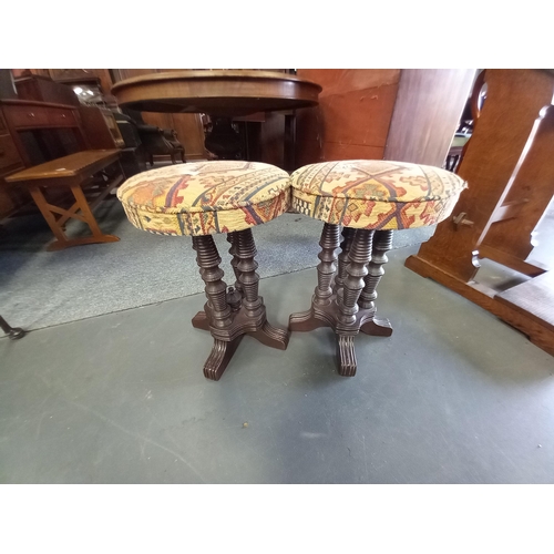 1213 - Pair of embroidered wooden stools