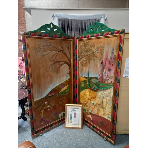 1220 - 2 Leaf painted screen with artist's design notes  Each screen W92cm x Ht 190cm