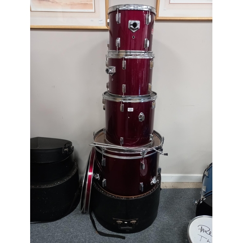 1221 - Performance Percussion 6 piece drum kit with stool plus cases