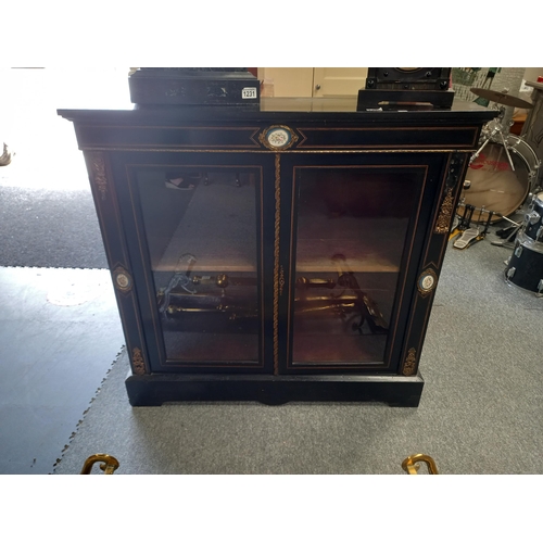 1230 - Antique Victorian Ebonised display cabinet W107cm x D32cm x Ht 102cm