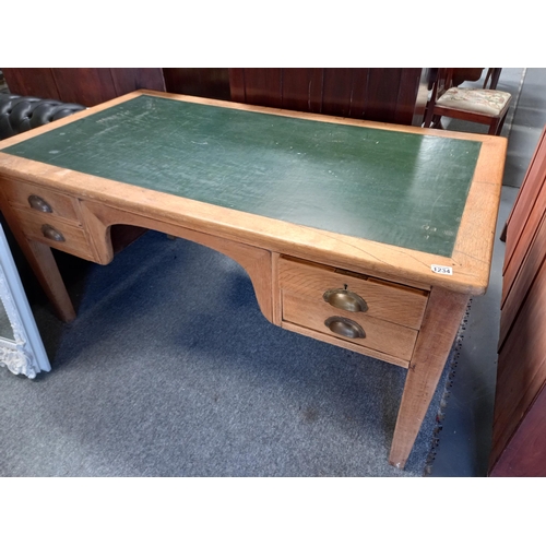 1234 - Antique oak desk with green leather top  W152cm x D84cm x H75cm (knee hole H66cm x W51cm)