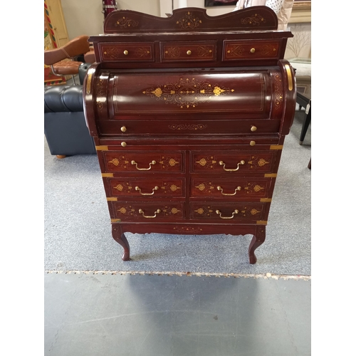 1235 - Indian Bureau with Brass Inlaid decoration H120cm x W80cm x D41cm