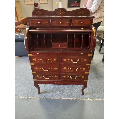 1235 - Indian Bureau with Brass Inlaid decoration H120cm x W80cm x D41cm