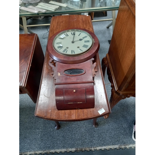 1239 - Antique mahogany wall clock by Joshua Kay of Worcester and drop leaf Mahogany table117cm x 124cm wit... 