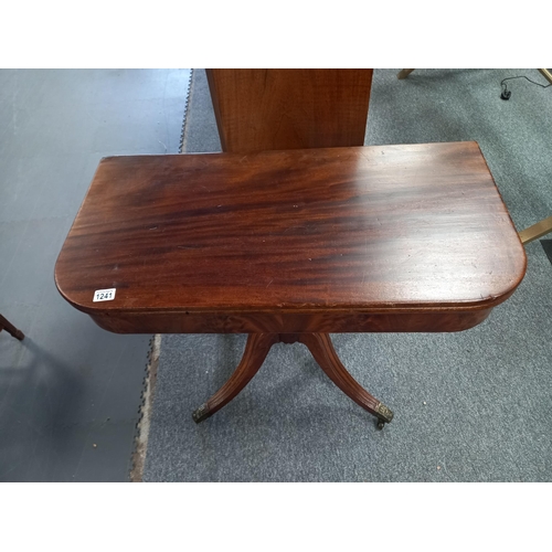 1241 - Regency mahogany tea table good condition with sabre legs 94cm x 94cm (when open)