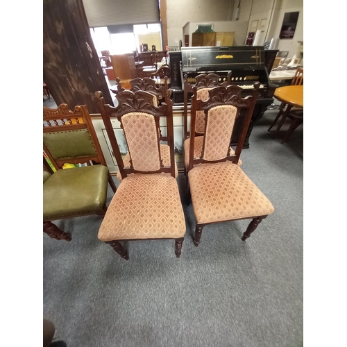 1248 - x4 Antique Oak dining chairs with pink velvet seats