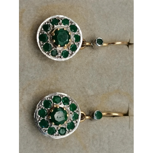 395 - A pair of Emerald and Diamond drop earrings