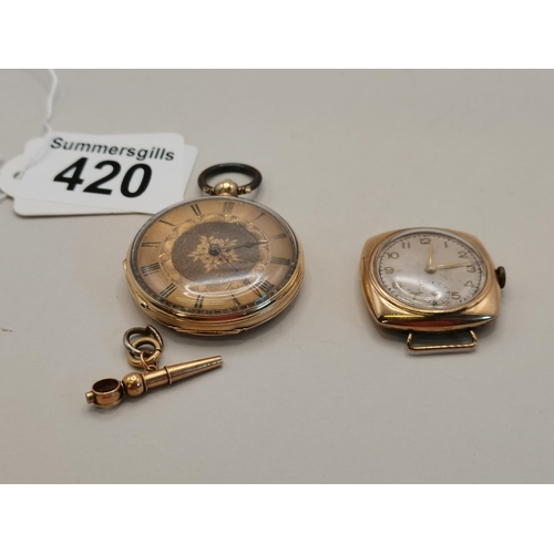 420 - 14ct Gold pocket watch plus gold watch face