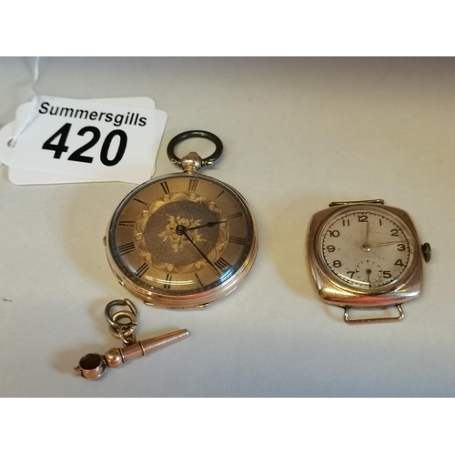 420 - 14ct Gold pocket watch plus gold watch face