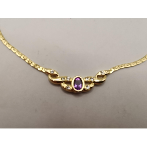 439 - Gold necklace with white stones and Amethyst 14 grams