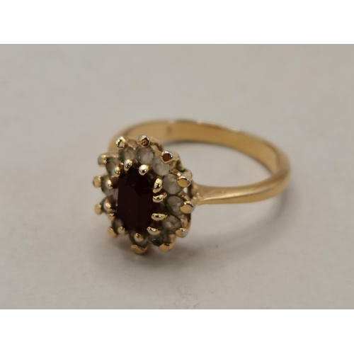 443 - Yellow metal and red stone ring size M