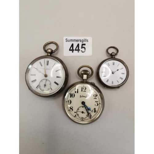 445 - Ladies pocket watch with white face, A Stevart Dawson Pocket Watch (back does not close and A Federa... 