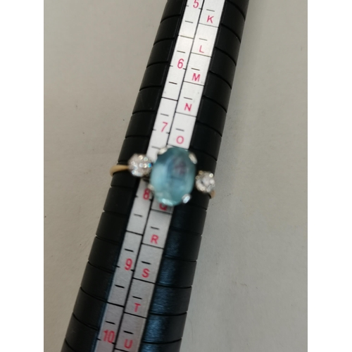 451 - Aqua Marine and Diamond ring size P 3 grams