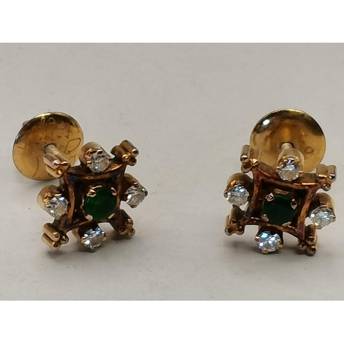 480 - A pair of diamond and emerald earrings plus several others