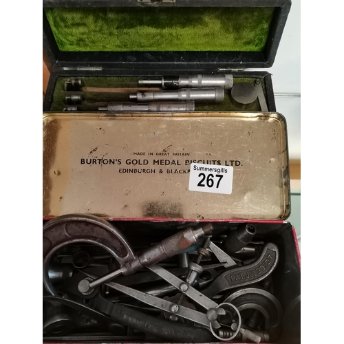 267 - Box of micrometres in original box from Vickers York and a Box of Engineering tools