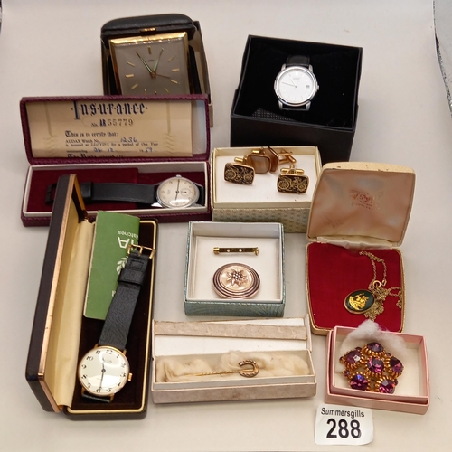 288 - Misc Jewellery including watches, cufflinks, brooch etc etc