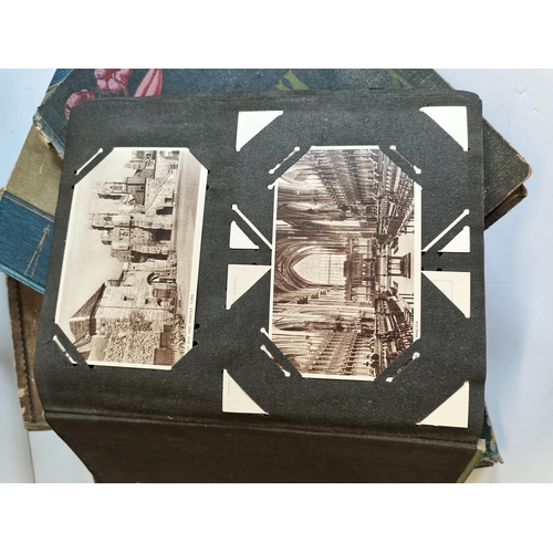 290 - X5 antique albums with postcard collections