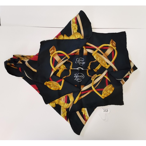 353 - Genuine Hermes scarf - 'Grand Menage' designed by Henri d'Origny in black, red and gold colourway. 1... 