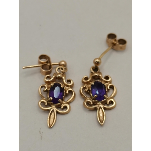 417 - 9ct Gold earrings with Amethyst