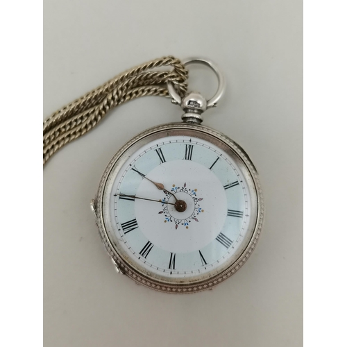 422 - Silver pocket watch and chain 75grams