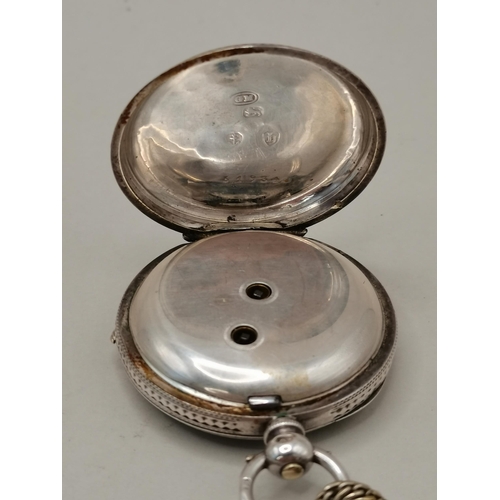 422 - Silver pocket watch and chain 75grams