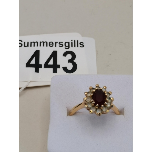 443 - Yellow metal and red stone ring size M