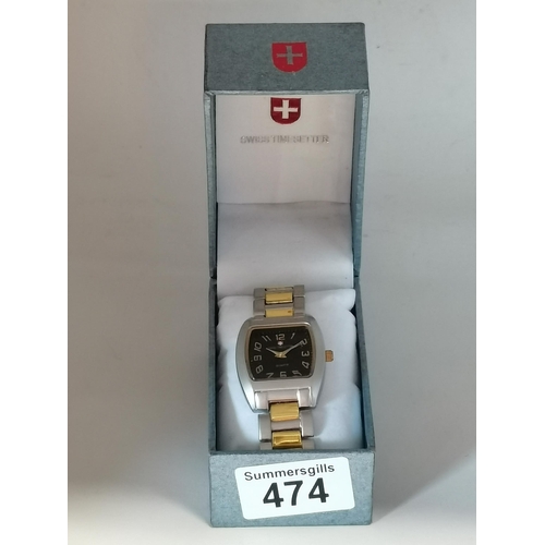 474 - Swiss time setter watch in original box - in working order