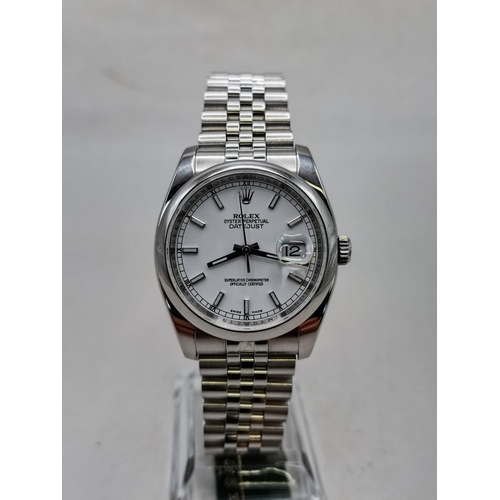 476 - Rolex DateJust White dial 36mm stainless Steel Jubilee Watch model number 116200 with paperwork, tag... 