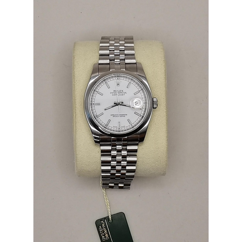 476 - Rolex DateJust White dial 36mm stainless Steel Jubilee Watch model number 116200 with paperwork, tag... 