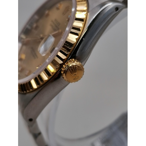 477 - Rolex Oyster Perpetual Datejust 36mm in Oystersteel and yellow gold features a diamond-set dial and ... 