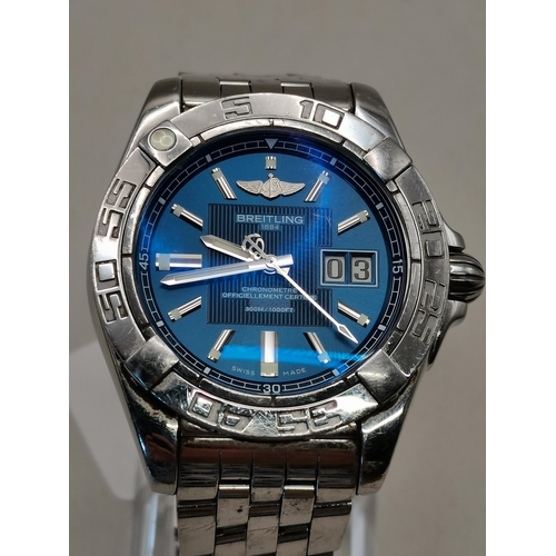 490 - A Breitling Galactic 41 gents watch with blue face  ( slight scratches ) Chronometer and automatic 3... 