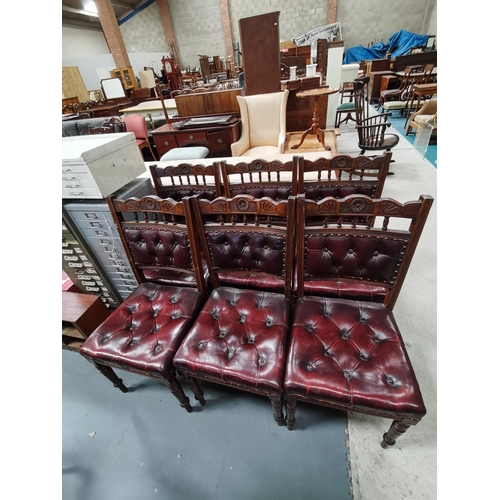 1022 - x6 leather seated oak chairs