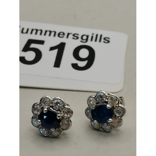 519 - A Pair of Diamond and sapphire Earrings set in 18ct white gold