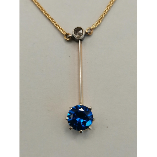 520 - 3/4 ct Saphire and diamond on yellow gold necklace