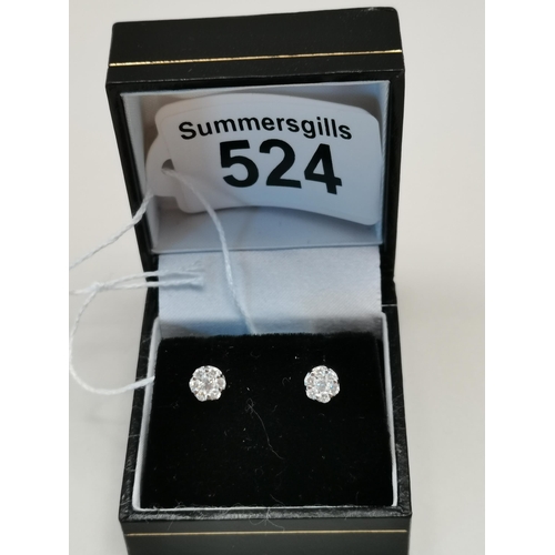 524 - 18ct all white gold Brilliant Cut diamond set cluster earrings, each earring consists of one central... 