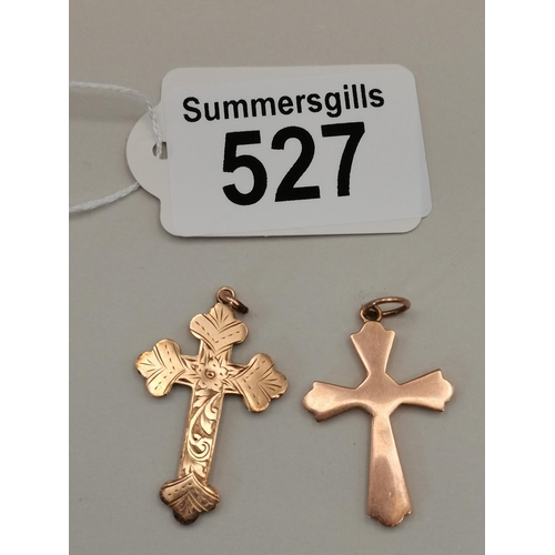 527 - X1 cross hallmarked 9ct all yellow gold plain cross approx weight 1.5grams plus unhallmarked all yel... 