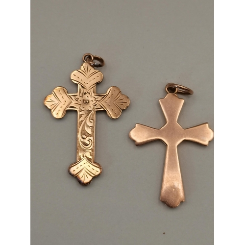 527 - X1 cross hallmarked 9ct all yellow gold plain cross approx weight 1.5grams plus unhallmarked all yel... 