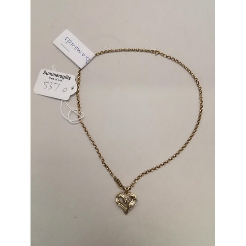 537o - 9ct Gold and diamond heart shaped necklace 5g