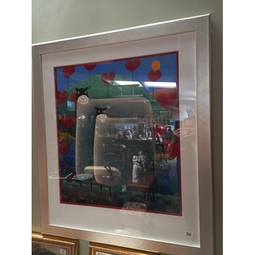 568 - Original Pastel 'Together in Winter' by Mackenzie Thorpe W103cm x H120cm (in frame) with original pa... 